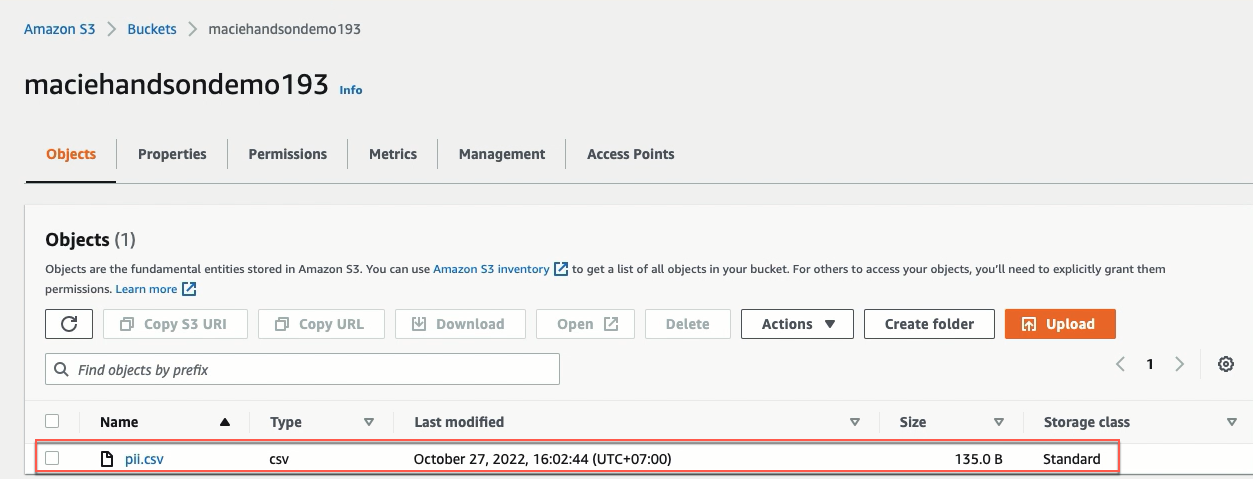 Upload file to the S3 bucket