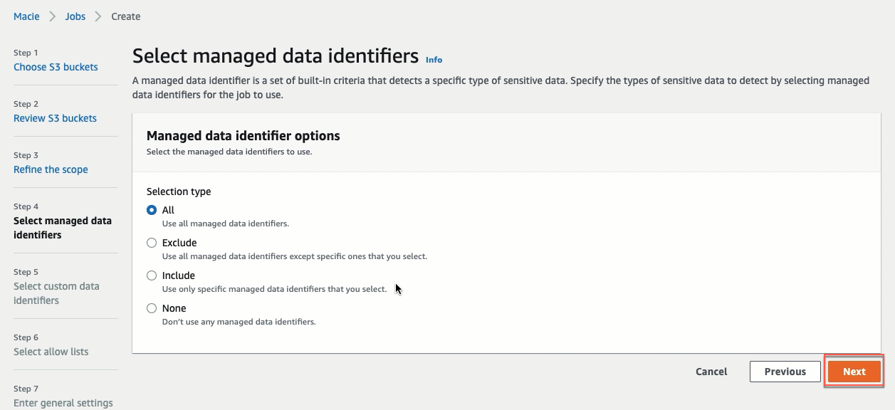 Select managed data indentifiers